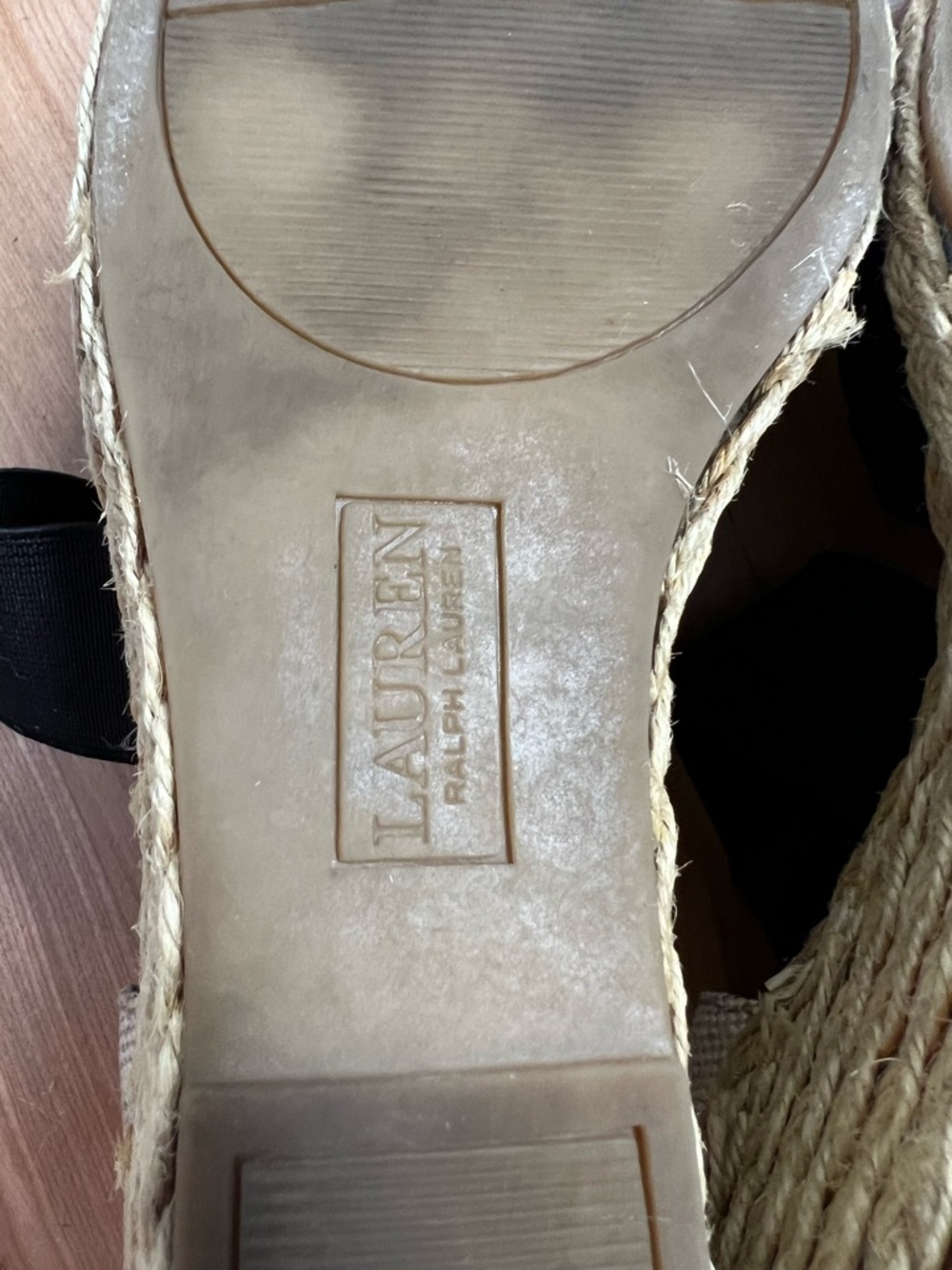 Ralph Lauren Black Espadrille Wedge with Natural Heel Size 10B - Picture 9 of 10